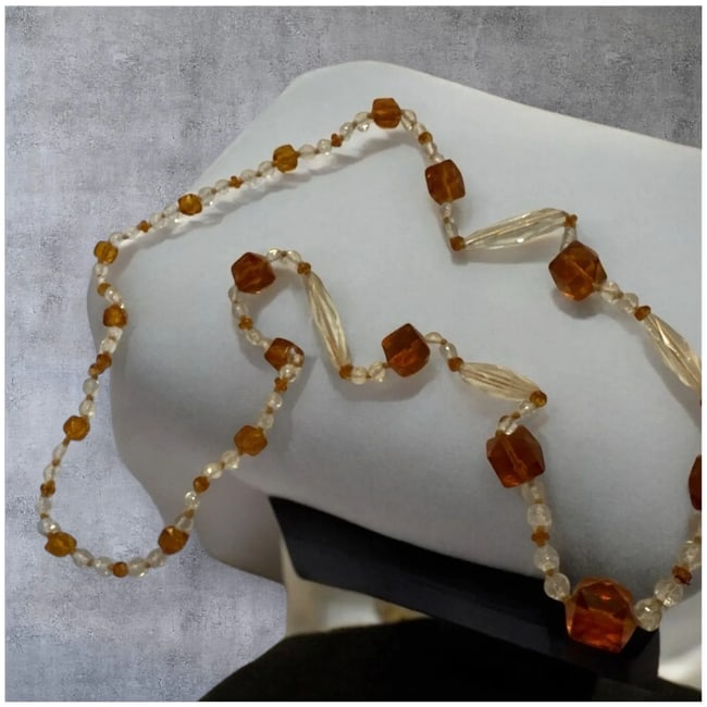 Vintage Art Deco Amber Glass Flapper 1920s 32" Necklace - 3