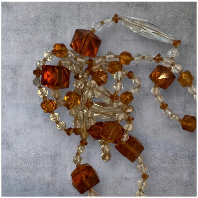 Vintage Art Deco Amber Glass Flapper 1920s 32" Necklace - 4