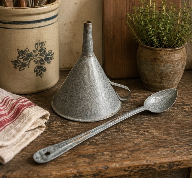 Graniteware ENAMELWARE KITCHEN SPOON AND FUNNEL (1 of 8)
