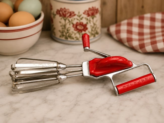 Rare Mid-Century Maynard Red Hand-Crank Twin-Beater Kitchen Mixer, c. 1955-1965 (1 of 8)