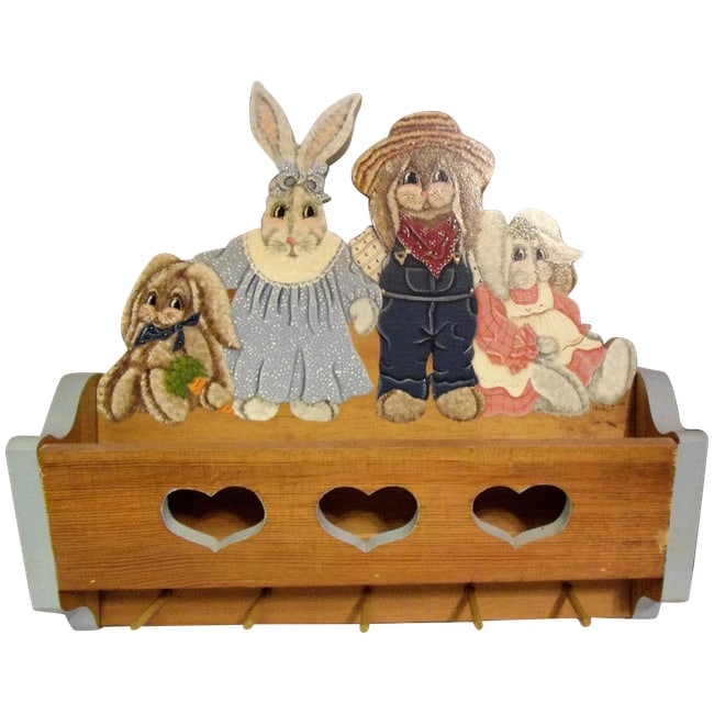 Vintage Folk Art Rabbit Wall Storage and Coat or Key Rack (1 of 8)