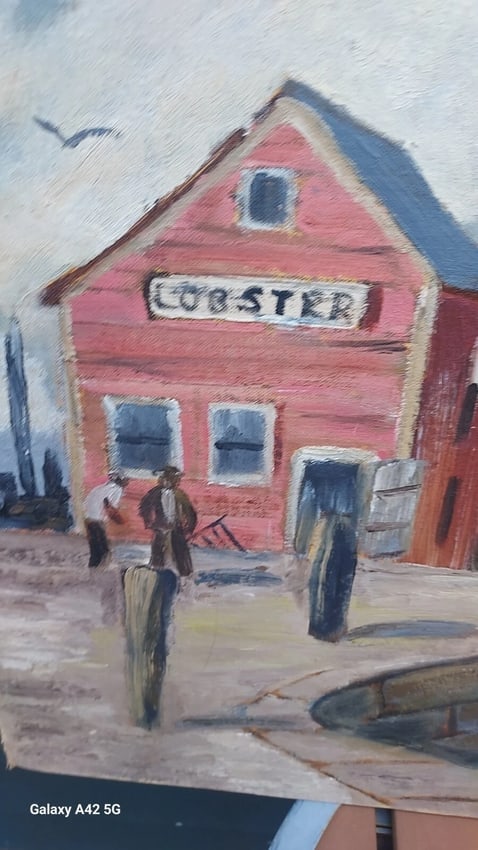 Lobster shack Oil painting 1950 coastal great colors - 2