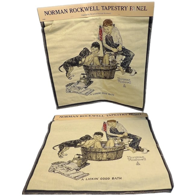 Norman Rockwell Tapestry Panel by Oakhurst Textiles Inc.: This pair Norman Rockwell Tapestry Panel by Oakhurst Textiles Inc. is NOS and may be used for pillows, framing, wall hangings, wearable art. Sold as a matched pair for pillows. This would also be a gr