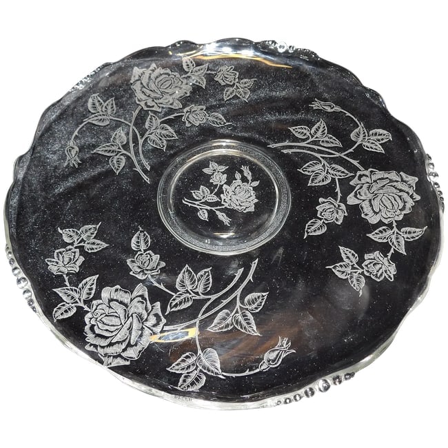 Heisey Rose Crystal #1519 Waverly 13 1/2" Torte Plate or Platter (1 of 6)