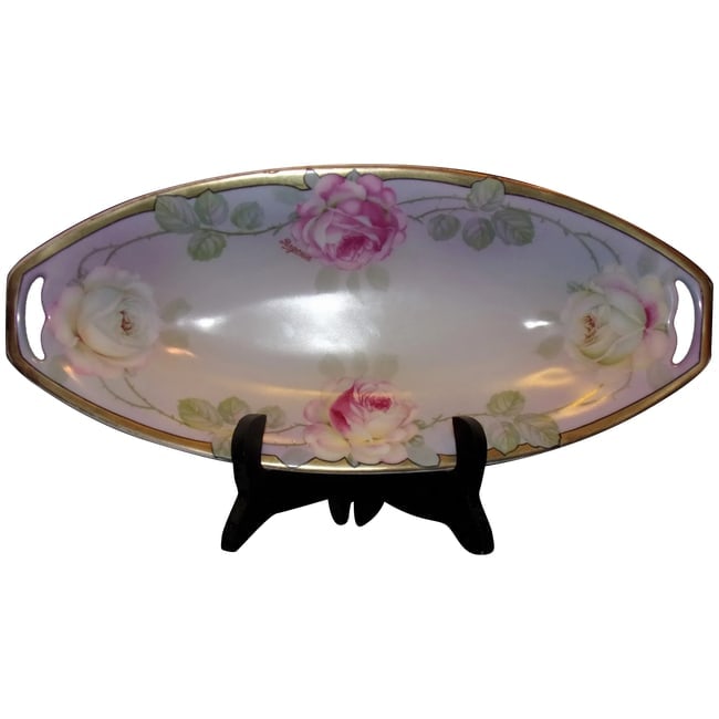Antique Celery Dish with P.S.A.G. in Crown & Bavaria - Hand Painted: This Antique Celery Dish with P.S.A.G. in Crown & Bavaria - Hand Painted Dish is in Very Good Condition (light wear on gold trim around edge of bowl). It measures 12 1/4" x 5 1/2" x 1 1/2". The unders