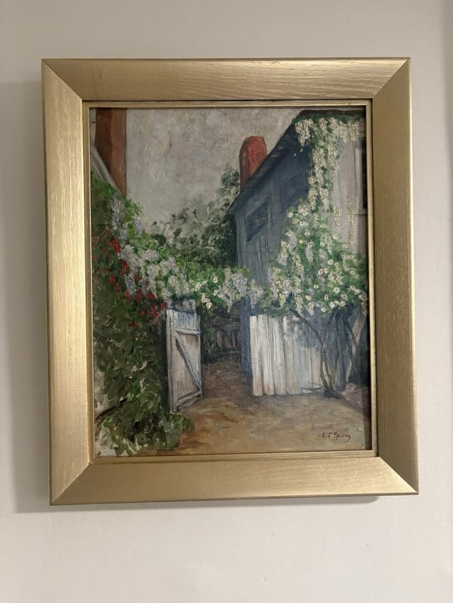 A J Sperry Oil On Board Landscape Painting: The frame measures 23 7/8" x 20" and the board measures 20" x 16". It is artist signed on the front and marked and dated april 1955 on the verso. It is in good condition with no issues Shipping: