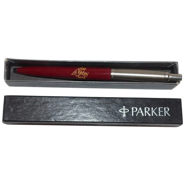 1971 Parker Jotter window Ballpoint Pen 4-Way Test: The Parker Jotter with its dynamic and practical shape, the Jotter is a design classic that has become popular around the world for its quality, durability and value for money. High quality resin and