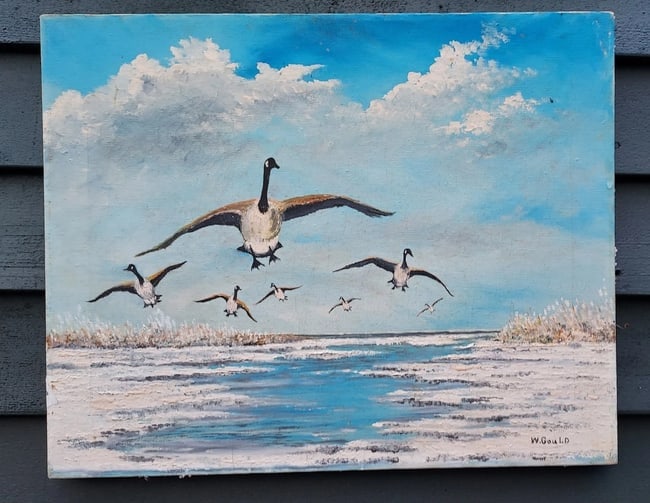 20th Century oil painting on canvas Canadian Geese In Flight - 2