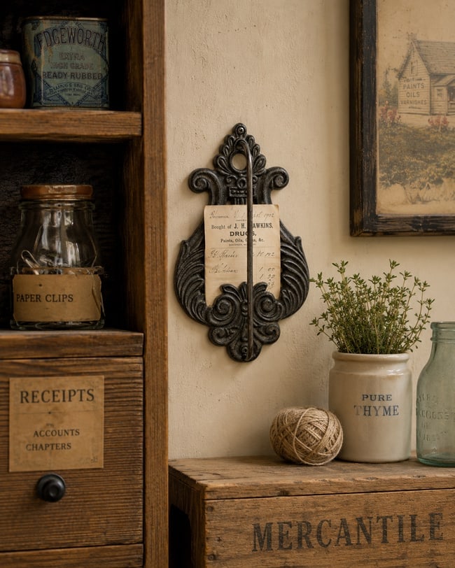 Antique CAST IRON MERCANTILE STORE WALL MOUNT BILL RECEIPT HOLDER (1 of 8)