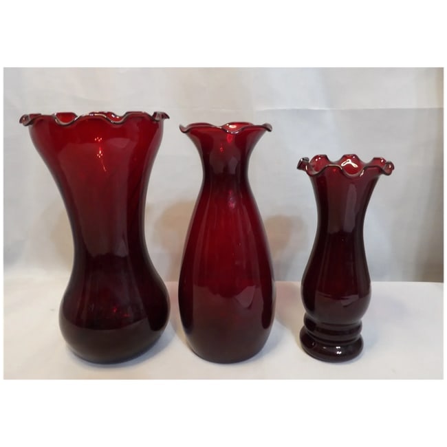 Anchor Hocking Royal Ruby Ruffled Top Vases - 2