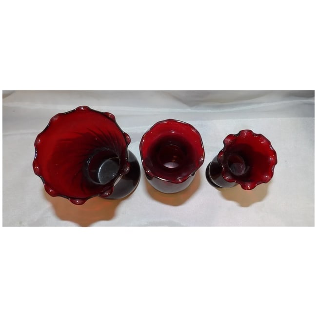 Anchor Hocking Royal Ruby Ruffled Top Vases - 3