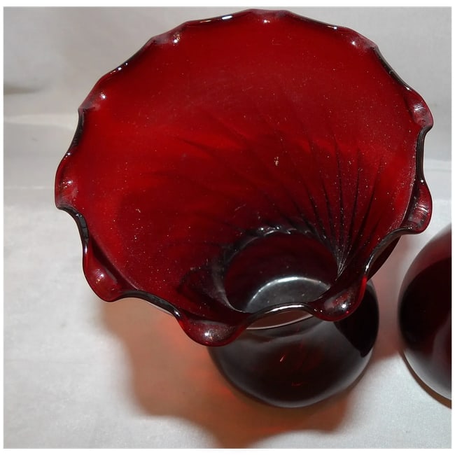 Anchor Hocking Royal Ruby Ruffled Top Vases - 6