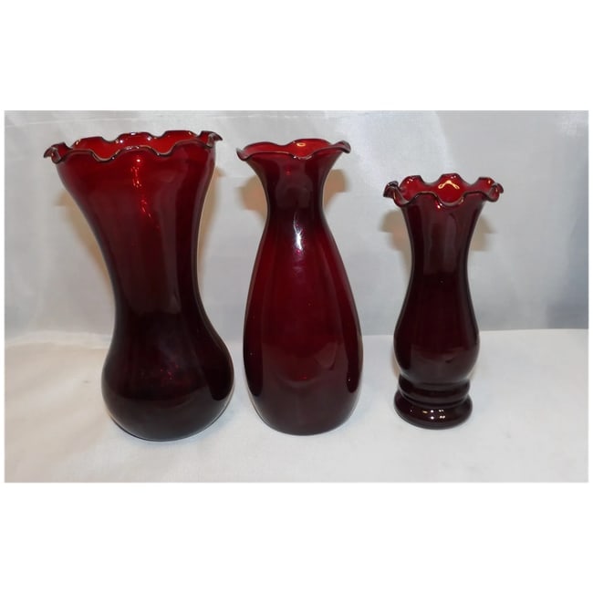 Anchor Hocking Royal Ruby Ruffled Top Vases - 8