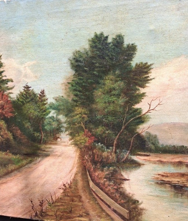 oil painting Hudson River school Path Near Water. Beautiful 19th Century - 2