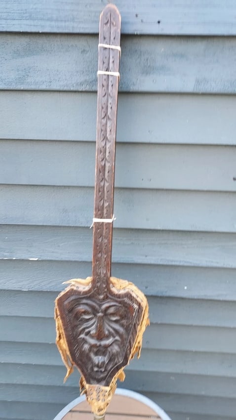 Antique Wood Carved Folk Art Black Forest Bellows ghoul Face 1890 - 4