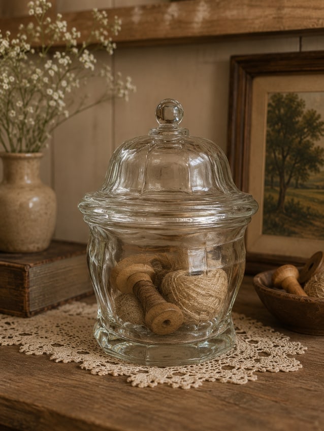Vintage Indiana Glass Paneled Apothecary Jar With Domed Lid Heavy: Date/Period: unknown Dimension: Approx. 8.5" tall x 5" wide Material: glass Additional Information: Vintage Indiana Glass Paneled Apothecary Jar With Domed Lid Heavy Shipping: Domestic: Flat-rate of $