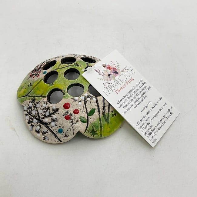 Signed Handcrafted Art Pottery Flower Frog - 6