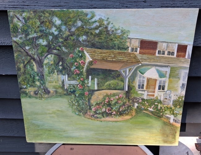 oil painting MAINE Farmhouse On Board 1950.: Great looking piece in excellent condition. On board. Purchased in Maine. Measures 20 x 24" Shipping charges include insurance. Shipping: Domestic: Flat-rate of $30.00 to anywhere within the