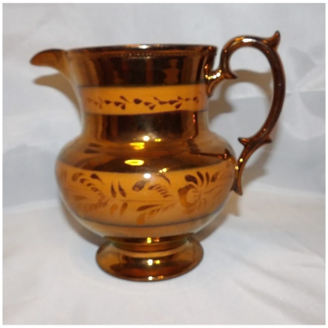 Large Copper Luster Pitcher with Hand Painted Design - 2