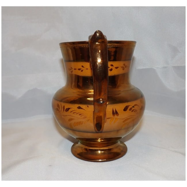 Large Copper Luster Pitcher with Hand Painted Design - 4