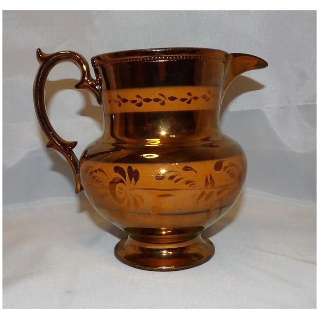 Large Copper Luster Pitcher with Hand Painted Design - 5