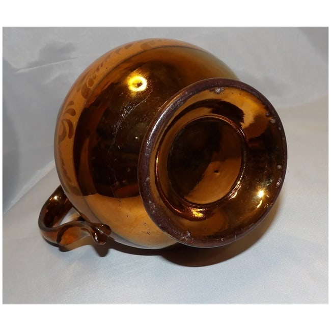 Large Copper Luster Pitcher with Hand Painted Design - 7