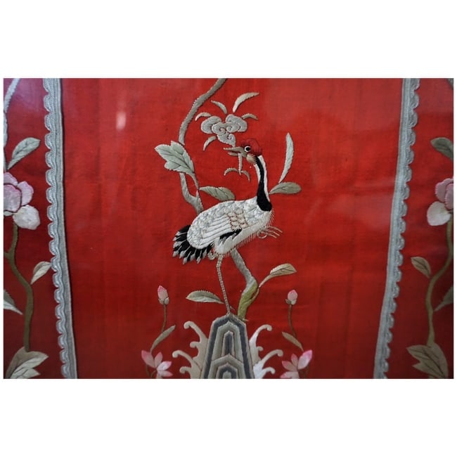 Pr of Antique Chinese embroidered Hand Stitched On Silk Panels - 3