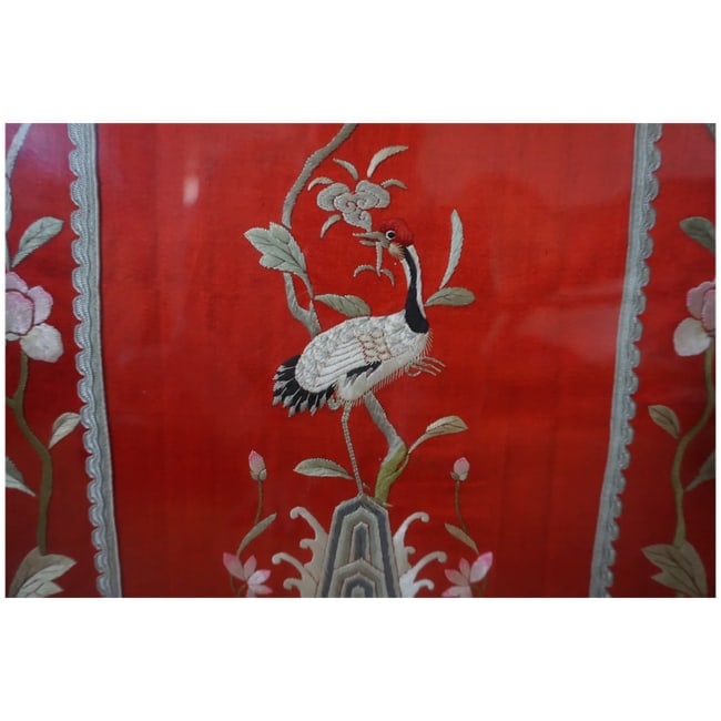 Pr of Antique Chinese embroidered Hand Stitched On Silk Panels - 7