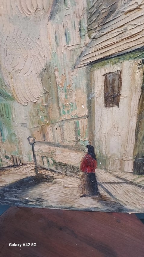 Street scene oil painting on Board 1920 - 2