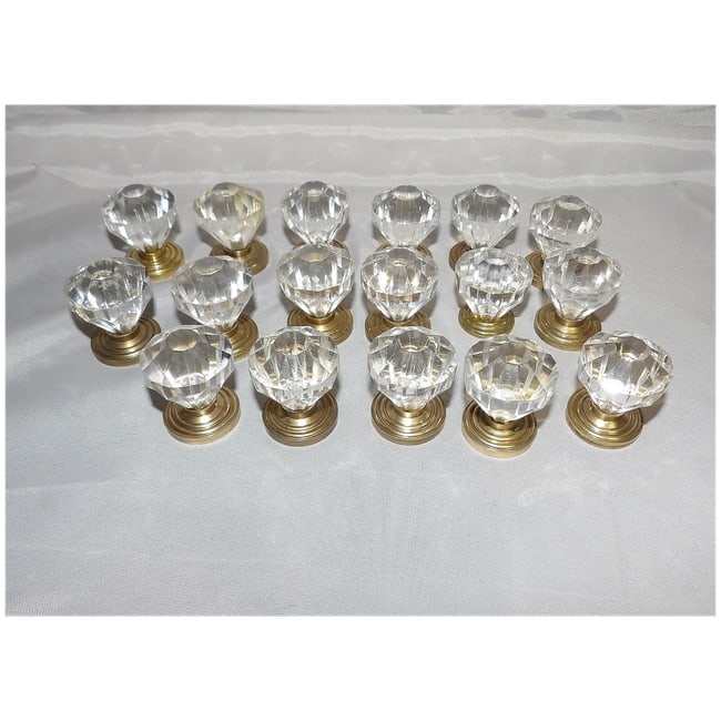 Faceted Acrylic 1 1/4" Clear with Brass Base Door Knobs - 2