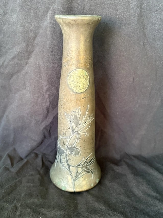 1915 Heintz Silver On Bronze July Cup Kickers Trophy Engineers Club Boston: It is 10 3/8" high and is marked. It has wear as shown in the photos Shipping: Domestic: Flat-rate of $15.00 to anywhere within the contiguous U.S. International: Foreign shipping rates are