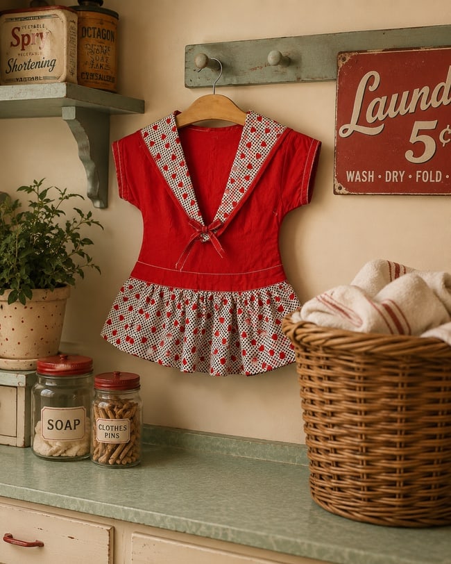 Vintage Dress Shaped Clothes Pin Bag Kitschy Hearts Laundry room decor (1 of 7)