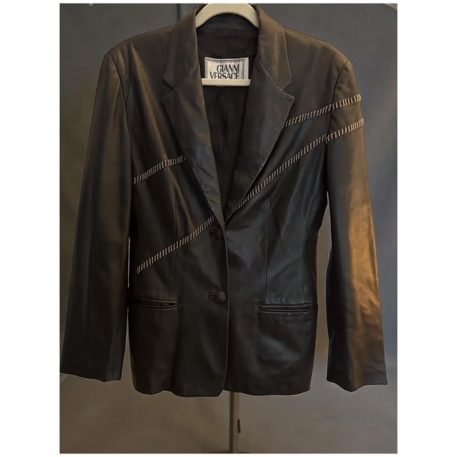 Vintage 1980s Gianni Versace Vintage Leather Blazer with Chains sz 8-10 - 2