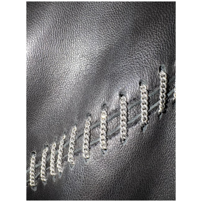 Vintage 1980s Gianni Versace Vintage Leather Blazer with Chains sz 8-10 - 3