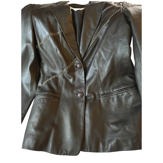 Vintage 1980s Gianni Versace Vintage Leather Blazer with Chains sz 8-10 - 4