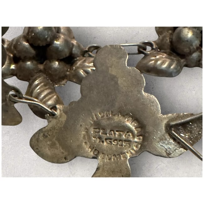 Vintage Mexican sterling Silver grape cluster link bracelet w/ earrings 1940s - 2