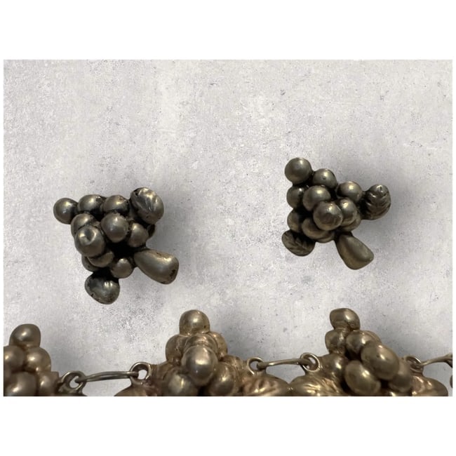 Vintage Mexican sterling Silver grape cluster link bracelet w/ earrings 1940s - 4