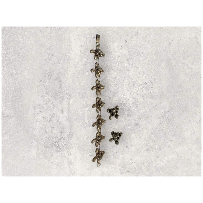 Vintage Mexican sterling Silver grape cluster link bracelet w/ earrings 1940s - 6
