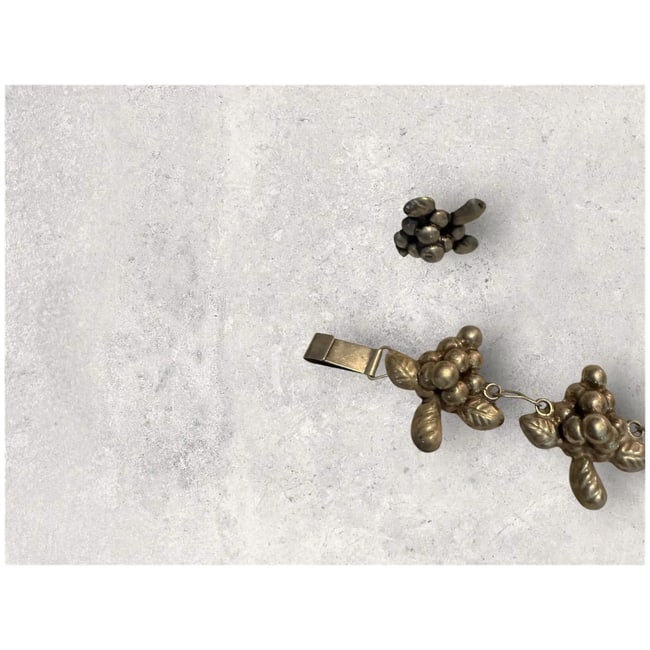 Vintage Mexican sterling Silver grape cluster link bracelet w/ earrings 1940s - 8