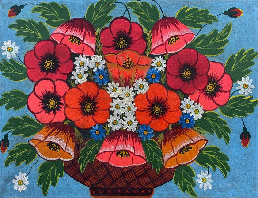 Oil painting Red poppies in a basket Unknown artist: Title: Oil painting Red poppies in a basket Unknown artist Description: NoNOT 57*** ABOUT THIS PAINTING **** TITLE: "Red poppies in a basket"* ARTISTS: Unknown artist* SIZE: 56x50 cm/22.04x19.68 inche