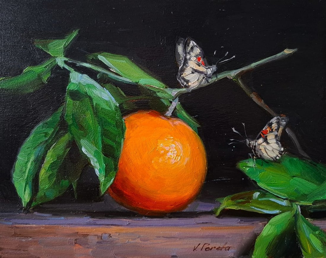 Oil painting Orange and butterflies Pereta Vyacheslav (1 of 5)