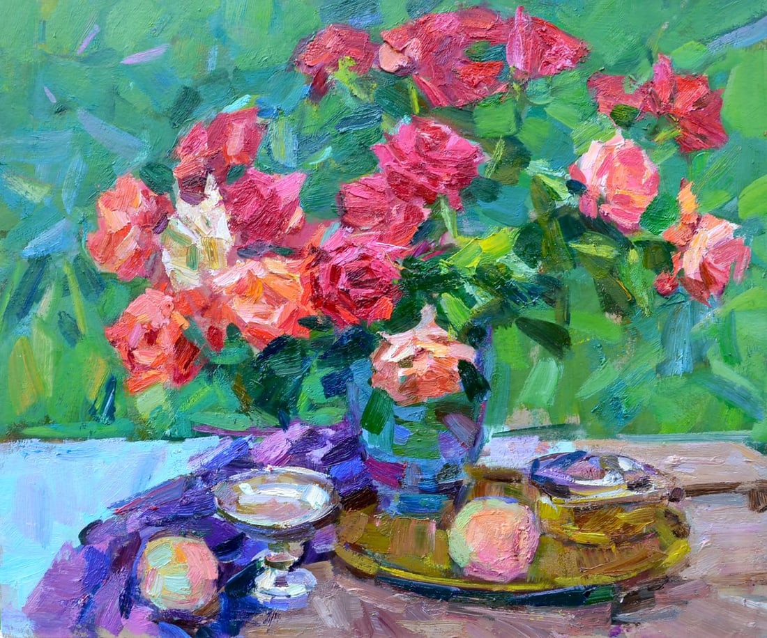 Oil painting Roses Miacheslav Tepeta: Title: Oil painting Roses Miacheslav Tepeta Description: NoTep 146"Roses" is a vivid and textural oil painting that portrays the timeless beauty and complexity of these beloved flowers. The artist has