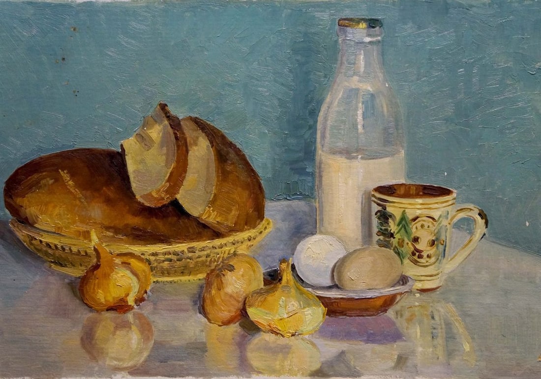 Oil painting Food on the table: Title: Oil painting Food on the table Description: NoVerns 415 *** ABOUT THIS PAINTING *** * TITLE: "Food on the table" * ARTISTS: Unknown artist * SIZE: 35x50 cm/'13.77x19.68 inches' * MEDIUM: oil, c