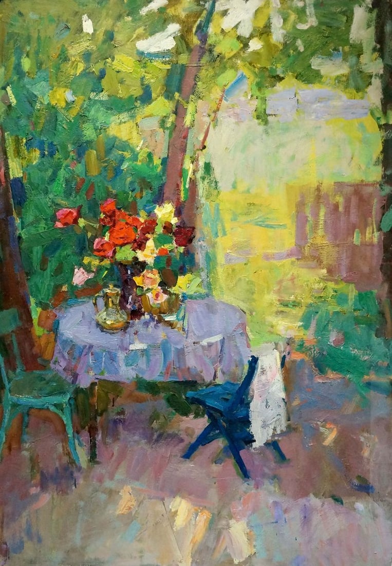 Oil painting Rest in the yard Shvab Vladimir (1 of 8)