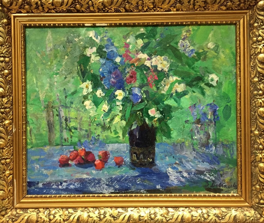 Oil painting Strawberries and flowers Dovgalevskaya Vera Veniaminovna (1 of 11)