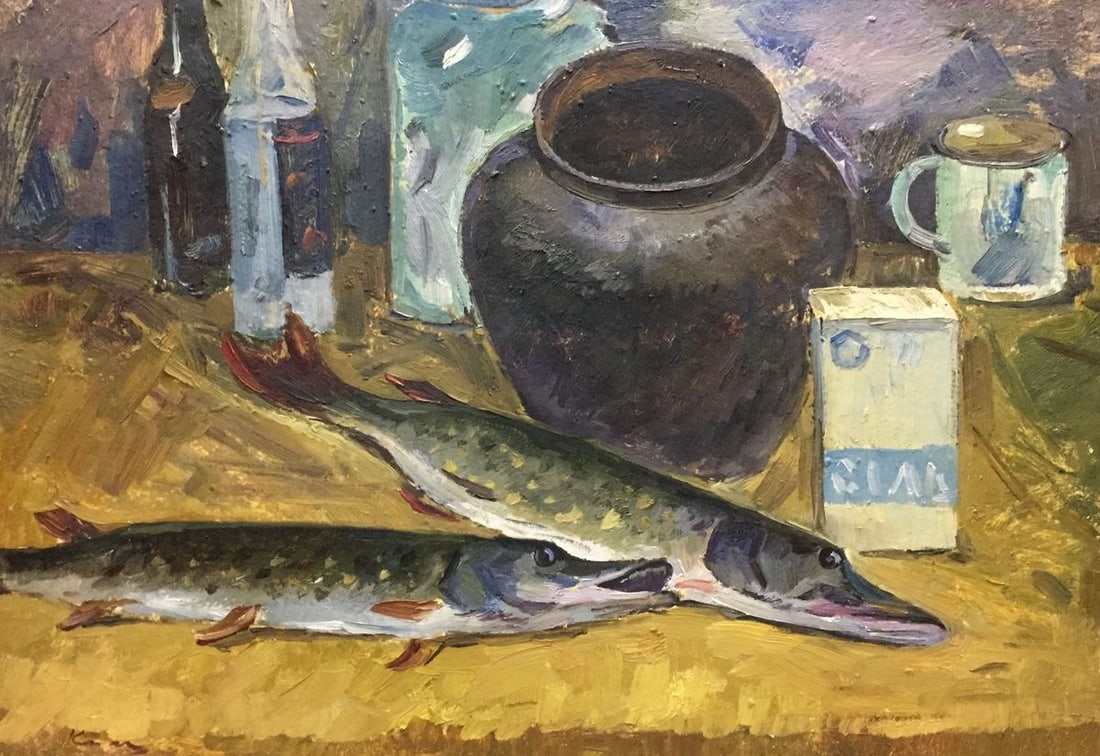 Oil painting Still life with fish Katz Adam Zakharovich: Title: Oil painting Still life with fish Katz Adam Zakharovich Description: NoVern 176