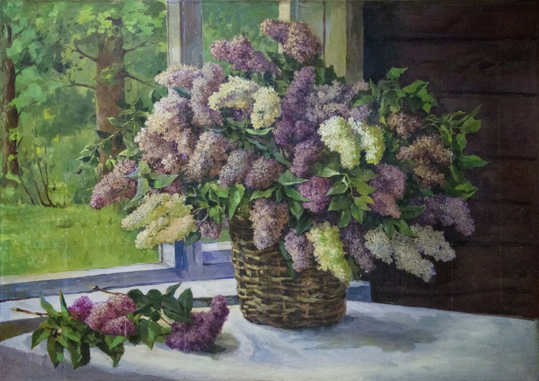 Oil painting Lilac bouquet: Title: Oil painting Lilac bouquet Description: NoVernd 133 *** ABOUT THIS PAINTING *** * TITLE: "Lilac bouquet" * ARTISTS: Unknown artist * SIZE: 140x196 cm/'55.11x77.16 inches' * MEDIUM: oil, canvas