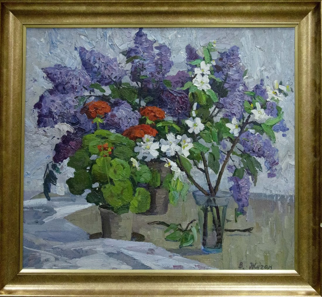 Oil painting Lilac bouquet Zhugan Vladimir Alexandrovich: Title: Oil painting Lilac bouquet Zhugan Vladimir Alexandrovich Description: NoVernd 181 *** ABOUT THIS PAINTING *** * TITLE: "Lilac bouquet" * ARTISTS: Zhugan Vladimir Alexandrovich * SIZE: 80x90