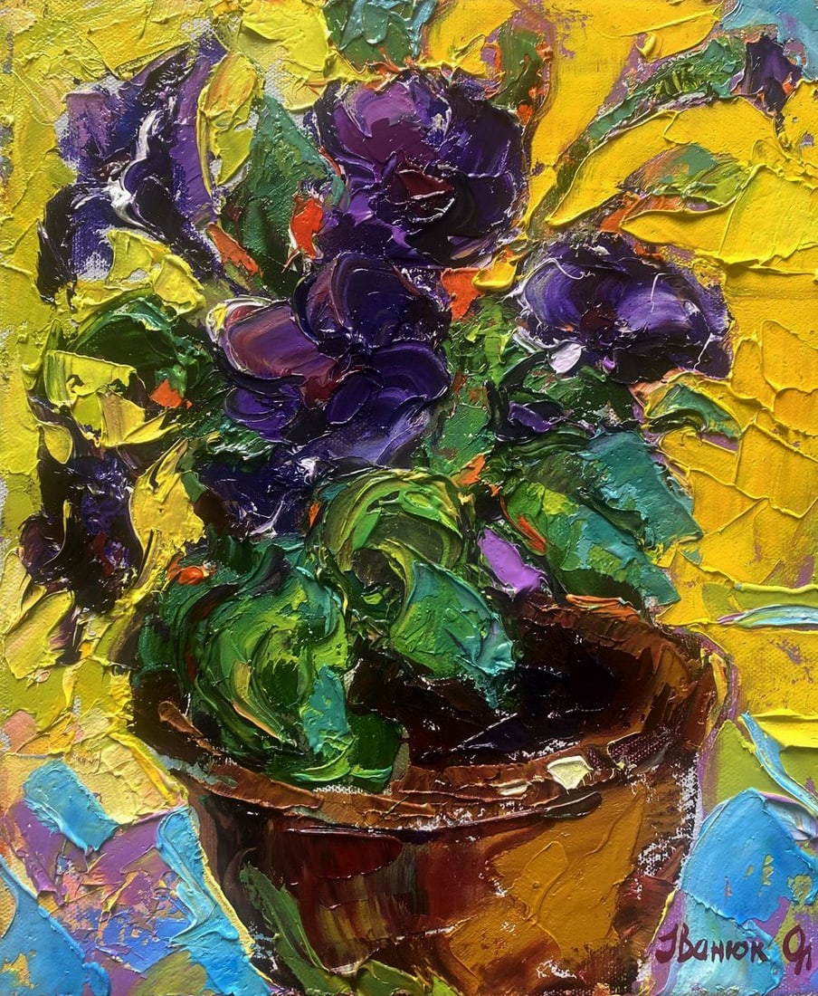 Oil painting Life blooms in the color of petunias Oleksiy Ivanyuk: Title: Oil painting Life blooms in the color of petunias Oleksiy Ivanyuk Description: NoKalen 1636The Oil painting Canvas titled "Life blooms in the color of petunias" is an expressive and vivid
