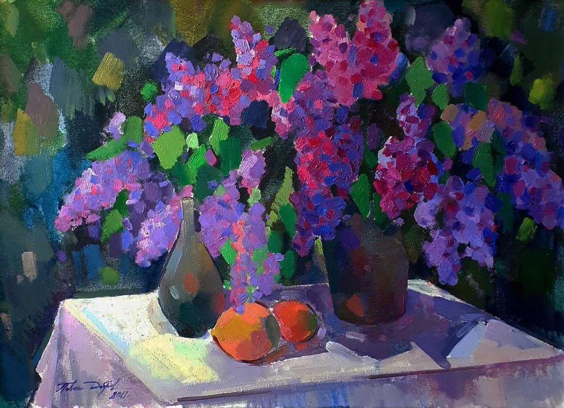 Oil painting Lilac blooms in the embrace of light Pavel Dobrev: Title: Oil painting Lilac blooms in the embrace of light Pavel Dobrev Description: NoDobr 875The Oil painting on Canvas titled "Lilac blooms in the embrace of light" evokes an atmosphere of